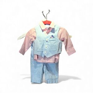 Edgehill Collection Baby Boy’s 3 Piece Gingham Shirt Vest Outfit Size 3 Months